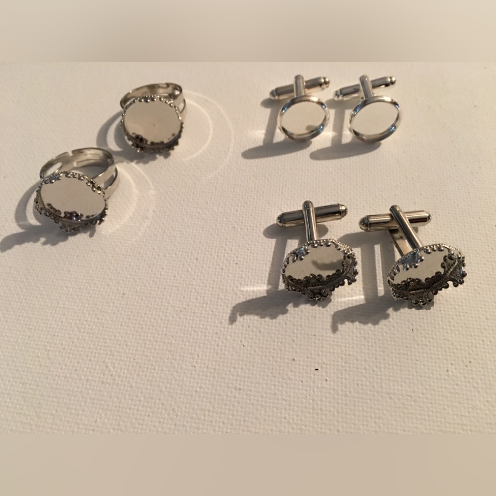 Ring settings and cuff link settings - Jewelry Making- Silver Color
